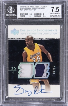 2003-04 UD "Exquisite Collection" Emblems of Endorsement #GP Gary Payton Signed Game Used Patch Card (#08/15) – BGS NM+ 7.5/BGS 10